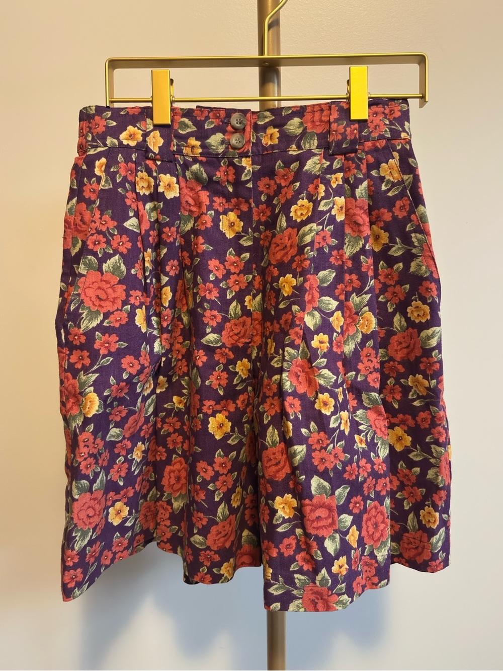 Vintage Floral High Waist Linen Blend Shorts Braemar Petites 4P